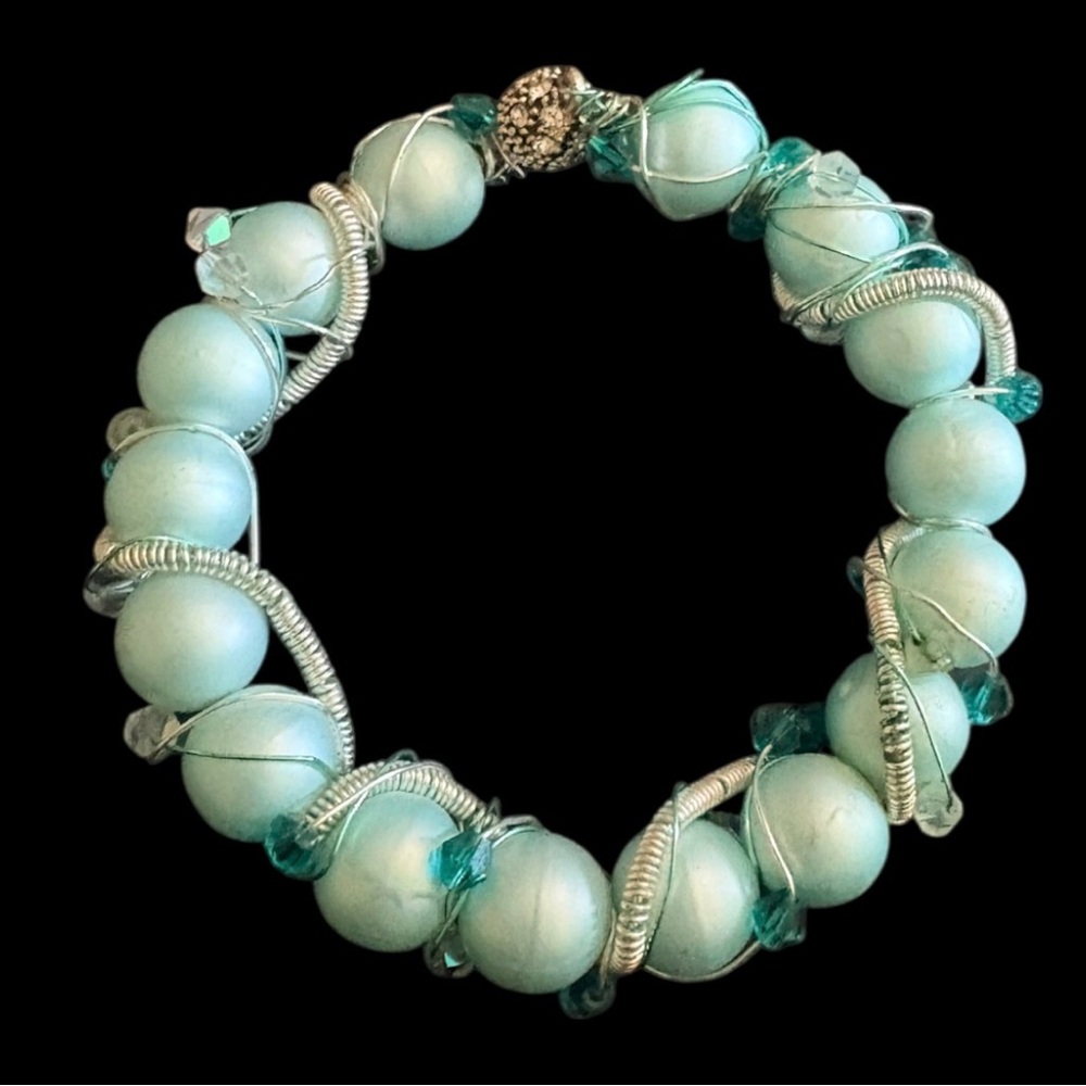 Handcrafted Turquoise Bead Wire-Wrapped Bracelet
